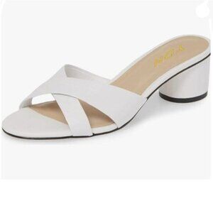 YDN Women's Low Heel Pumps Slip on Mules Open Toe Backless Slide Sandals White